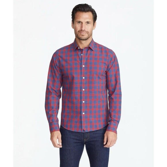 UNTUCKit Carmenet Red & Blue Plaid 100% Cotton Button Down Shirt Size M EUC!! - Picture 1 of 6